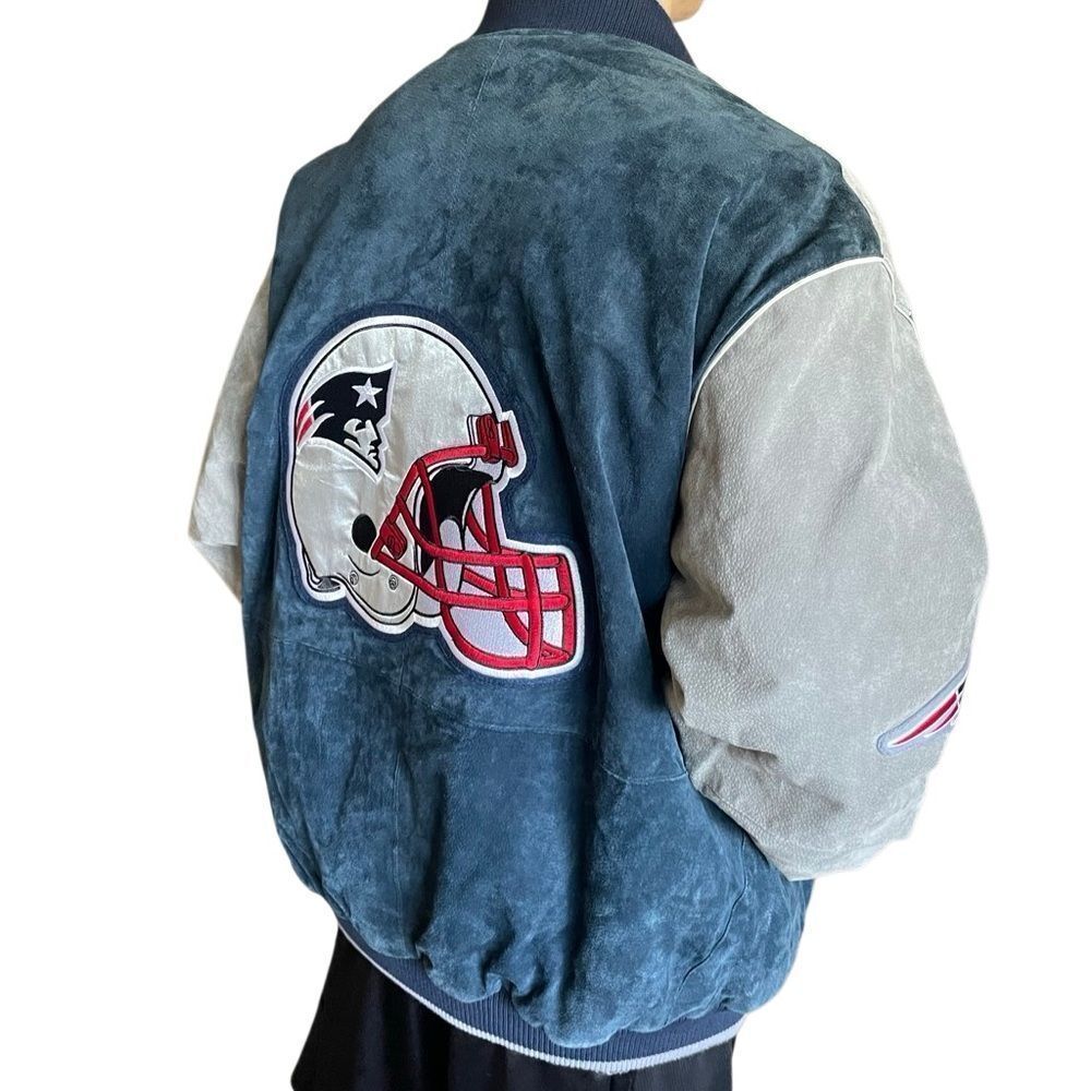 NFL Patriots Football Vintage Genuine Suede Leather Bomber Jacket EUC Men’s XXL - Picture 6 of 15